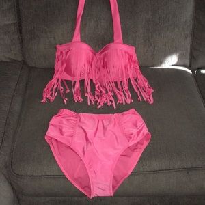 NWOT 2 piece high waist bathing suit. Coral color